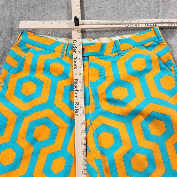 Loudmouth Golf Shorts Mens 34 Orange Blue Hex Pattern Geometric Summer‎ Fun Logo - Picture 8 of 12